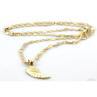 Diamond Cut Angel Wing 10K Pendant & 14K Tri-Gold Chain