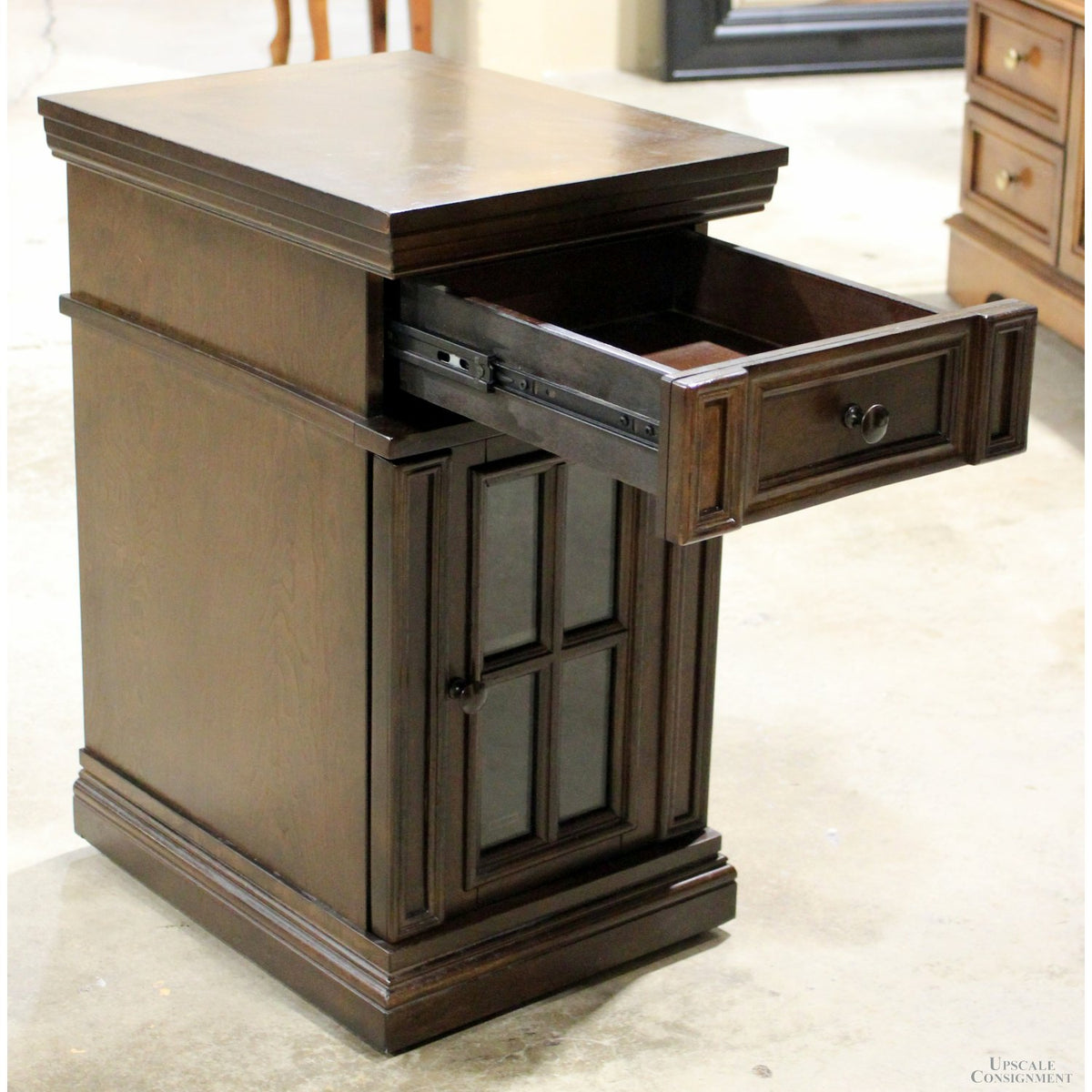 Mahogany Nightstand with Glass Door