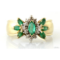 10K Gold Natural Emerald & Diamond Floral Cluster Ring