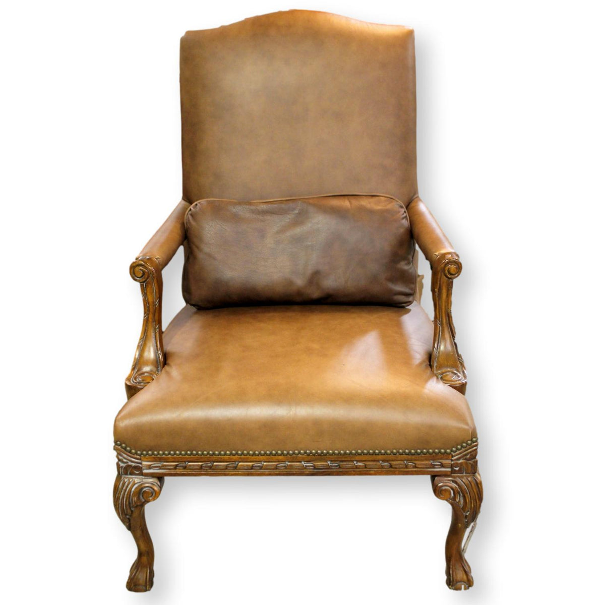 Flexsteel Brown Leather Claw Foot Accent Chair