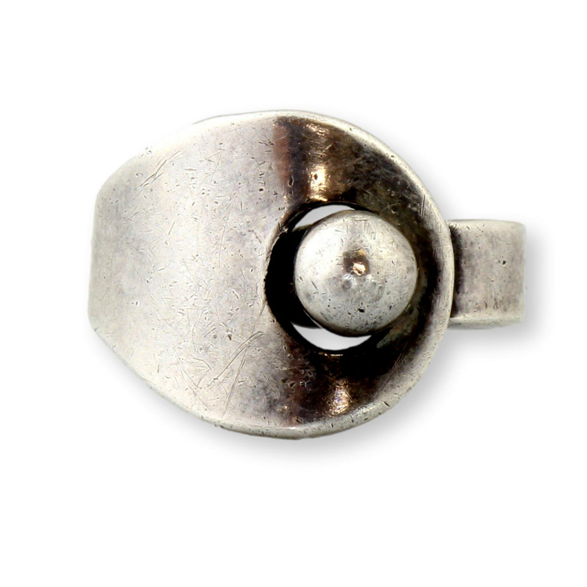 Eagle-Marked Taxco Sterling Silver Modernist Ring