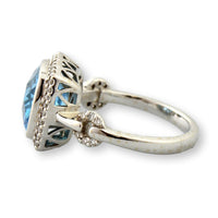 Swiss Blue Topaz & Diamond Halo Ring in 14K White Gold