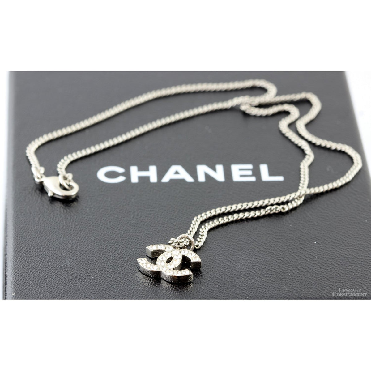 Chanel Crystal CC F12V Palladium-Vermeil Silver Pendant Necklace