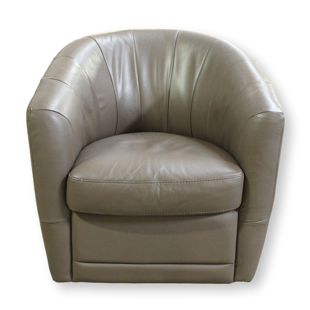 Brown Vinyl Swivel Barrel Accent Chair