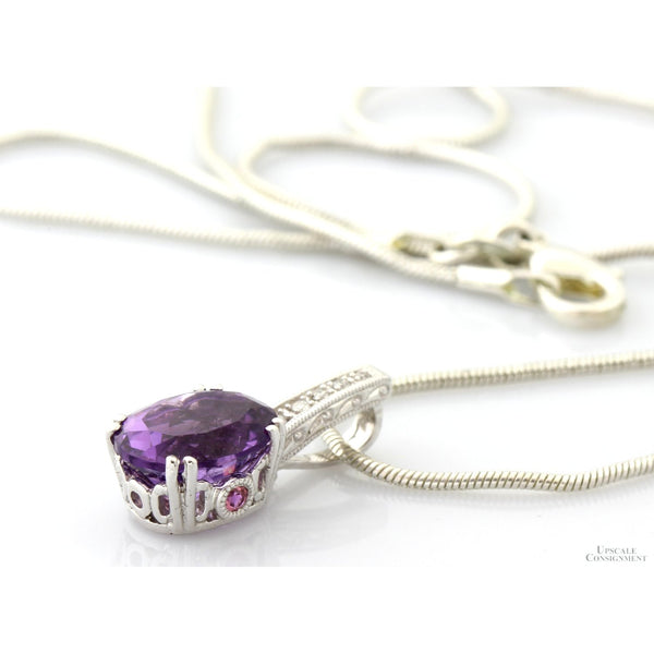 Amethyst Topaz & Diamond 14K Gold Pendant & Silver Necklace