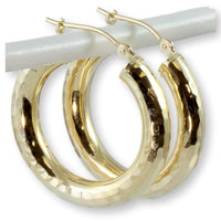 14K Gold Hollow-Form Hammered Texture Hoop Earrings