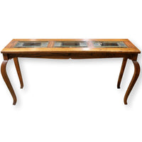 Oak Console Table w/Leaded Glass Inserts