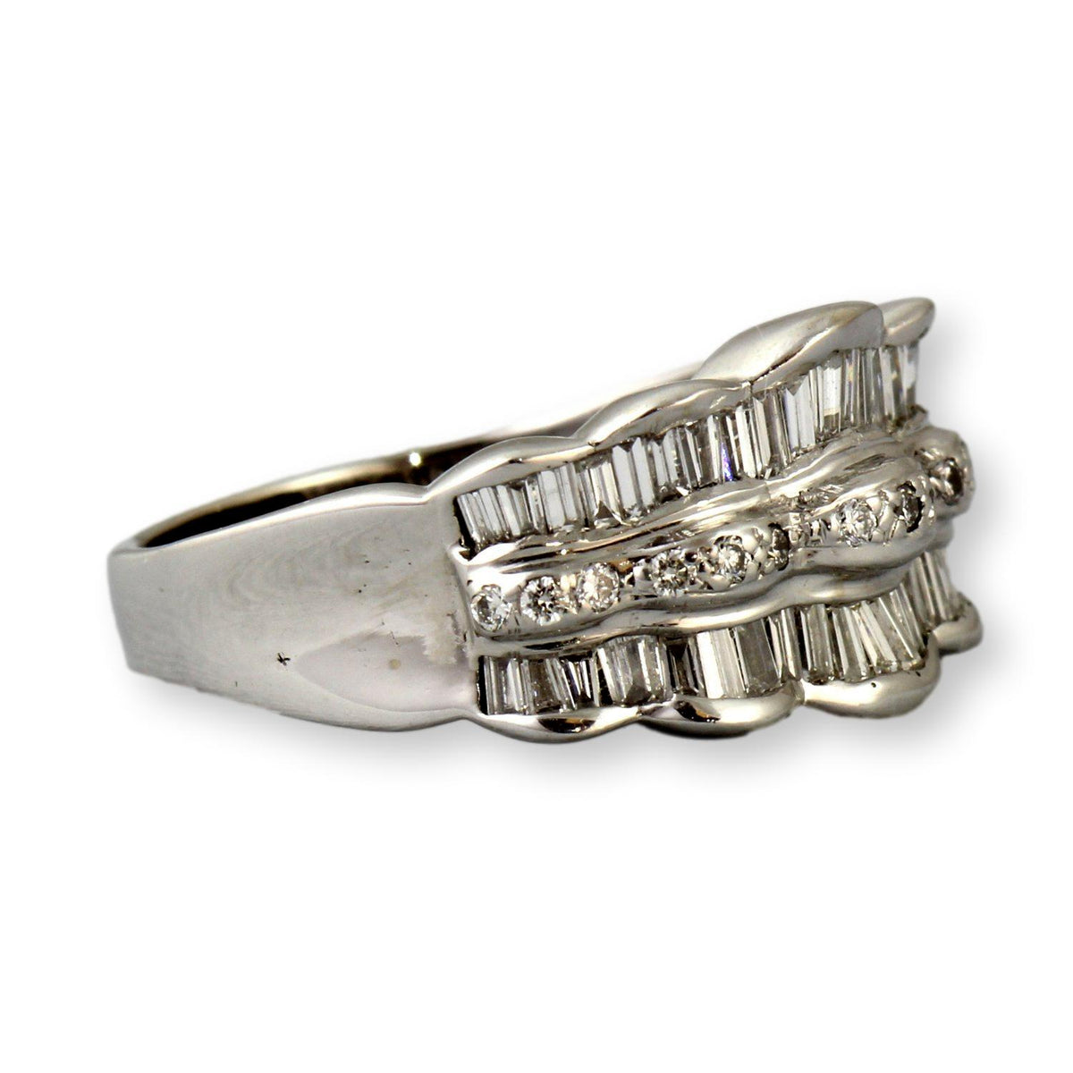 Elegant Three Row .75ctw Diamond Scalloped 14K Band