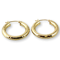 14K Gold Hollow-Form Hammered Texture Hoop Earrings