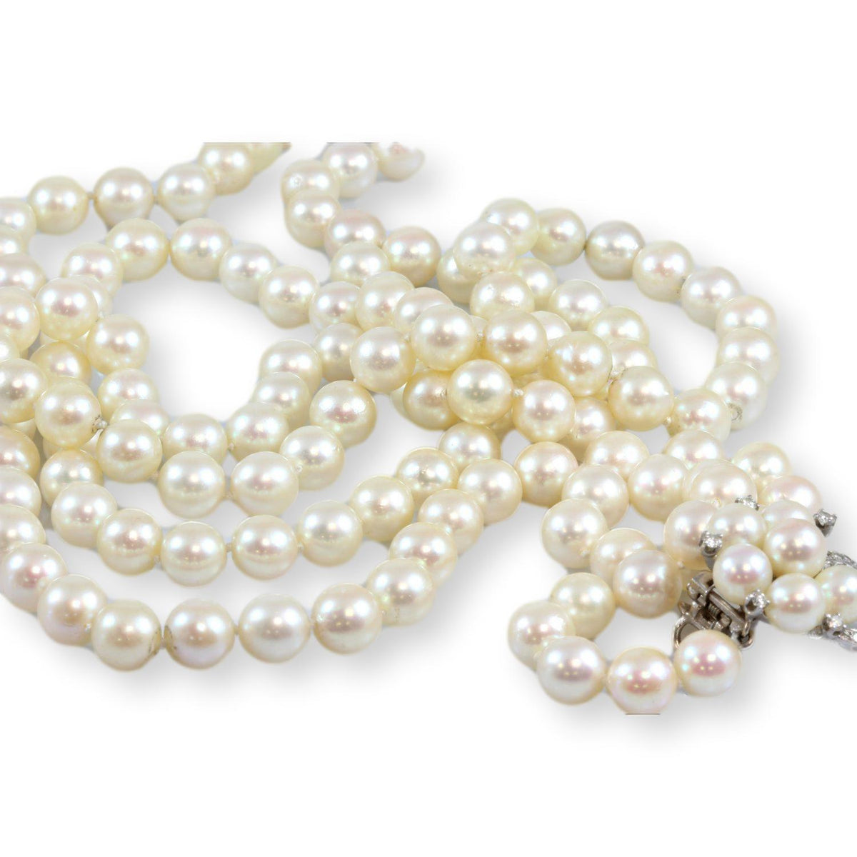 Cultured Pearl 42" Rope Strand 14K Gold .62ctw Diamond Shortener