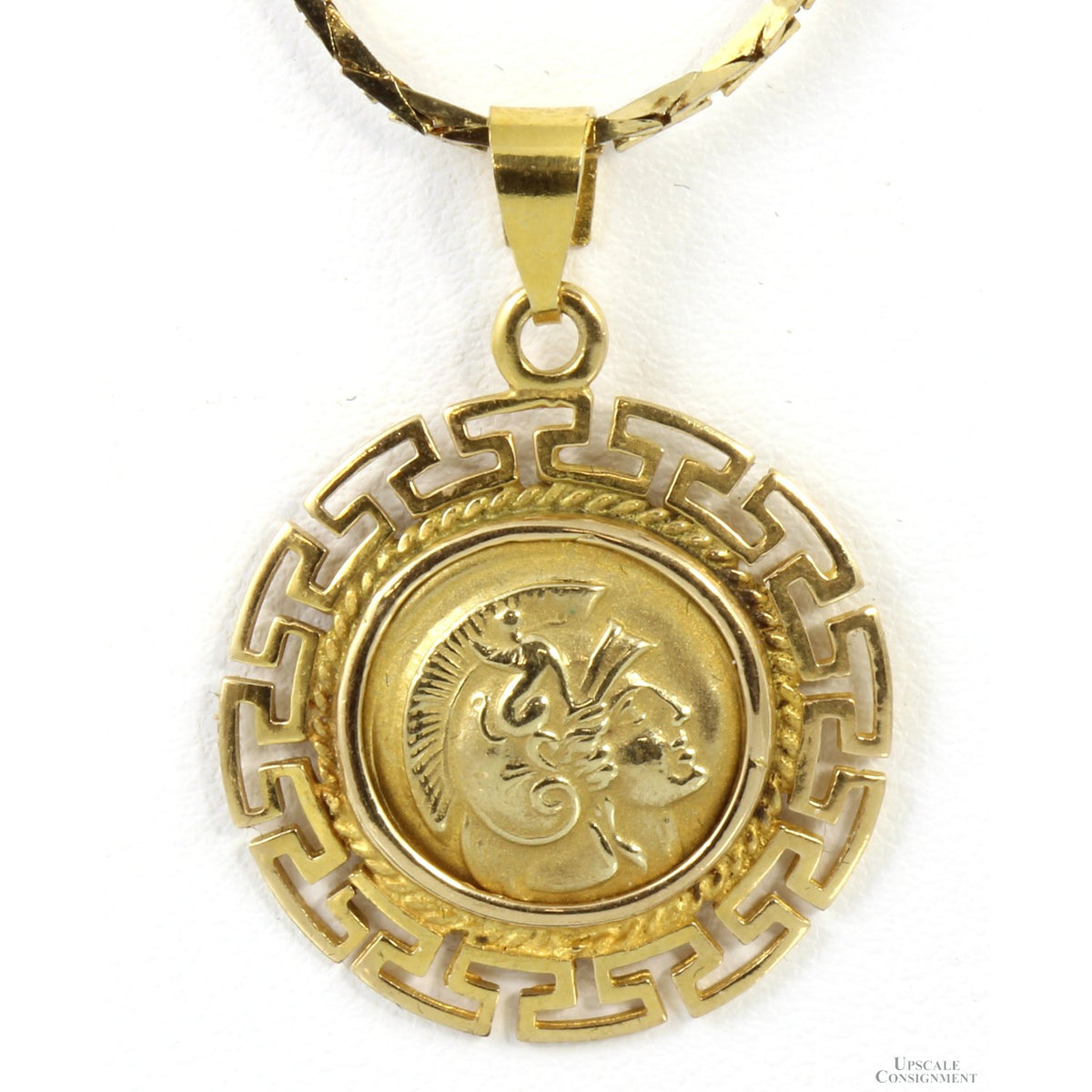 14K Greek Goddess Athena & Owl Coin Pendant Necklace