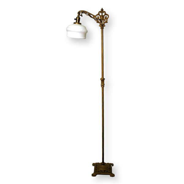 Bridge Style Floor Lamp w/Milk Glass Shade