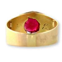 Antique Ruby Doublet Ring 14K Gold Large Red Stone Handcrafted Victorian Edwardian Size 10.75