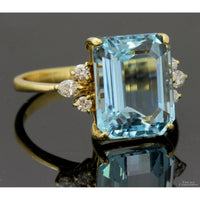 H Stern 18K Emerald-Cut  Aquamarine & Diamond Yellow Gold Ring