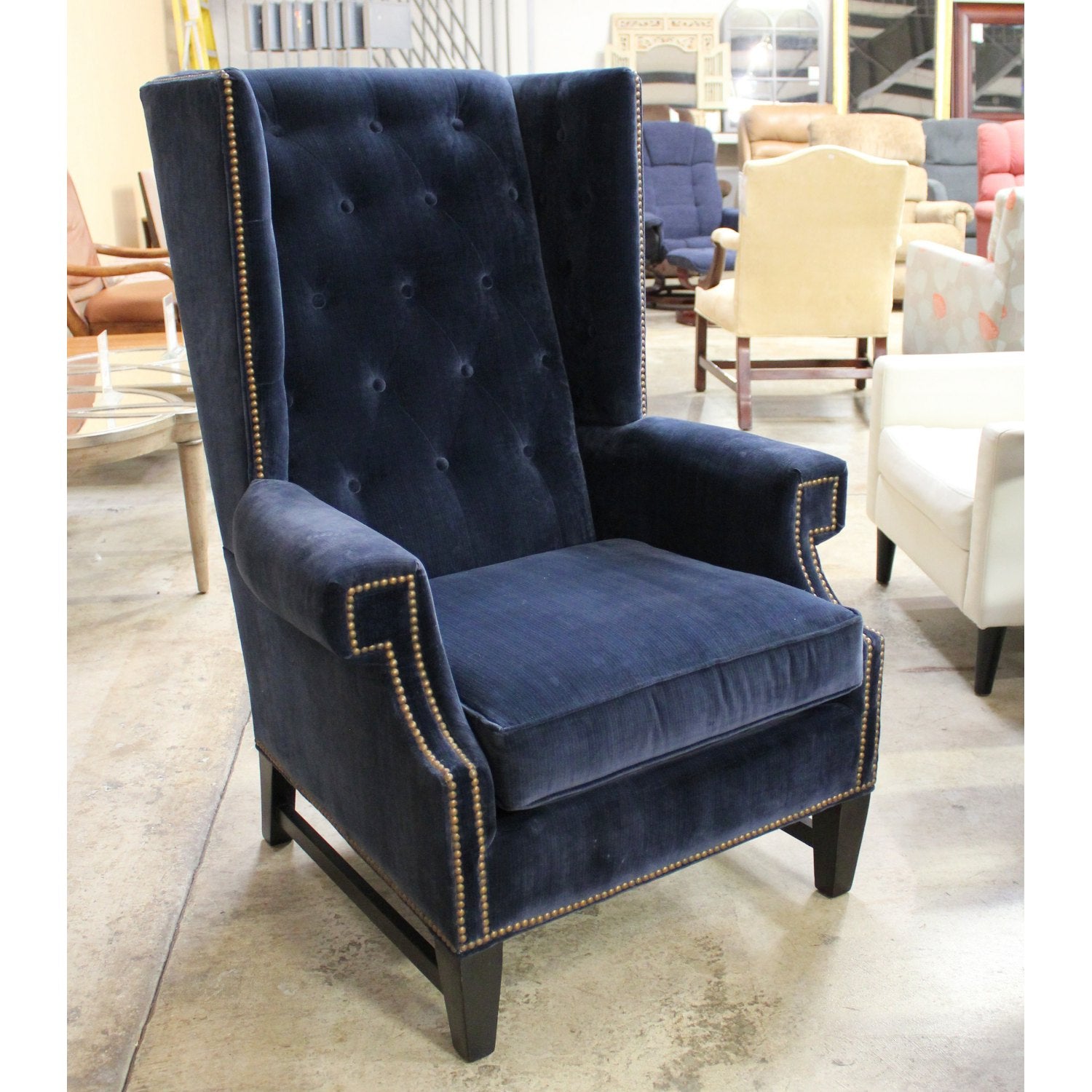 CR Laine Navy Wingback Chair – Upscale Consignment