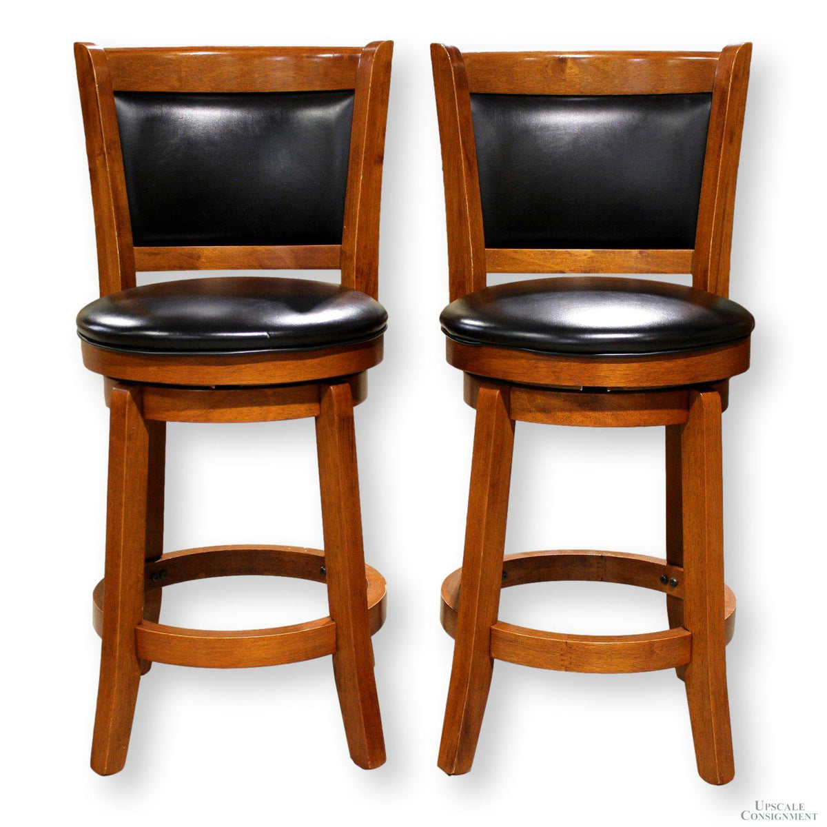 Pair of Wood & Black Swivel Counter Stools