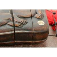 Vintage Asian Carved Rabbit Compartment Box w/Inset Eyes