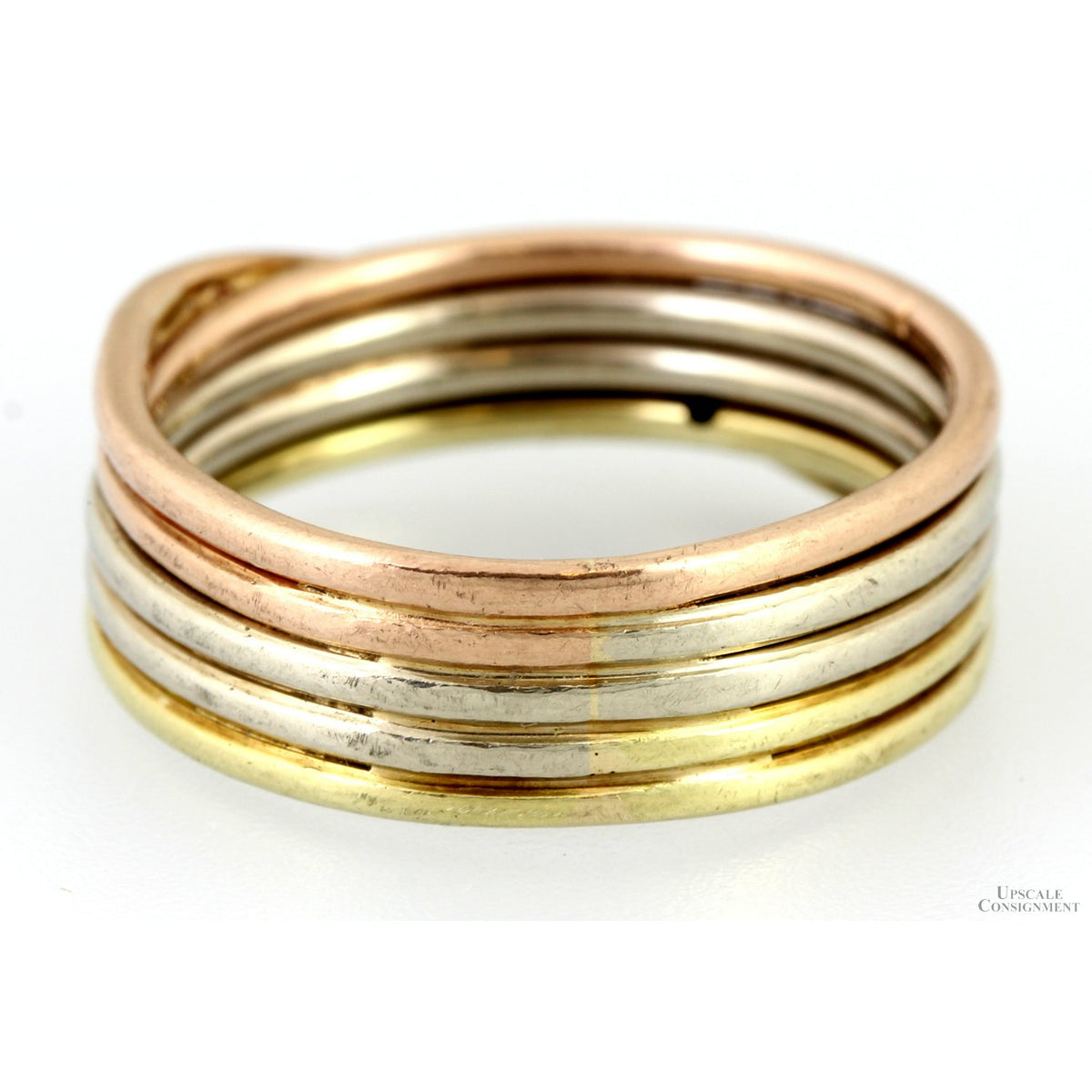 Tri Gold Stack Rings 14K Tri-Color Gold Stack Bands .10ctw Diamond Crossover Ring – Upscale ...
