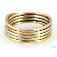 14K Tri-Color Gold Stack Bands .10ctw Diamond Crossover Ring