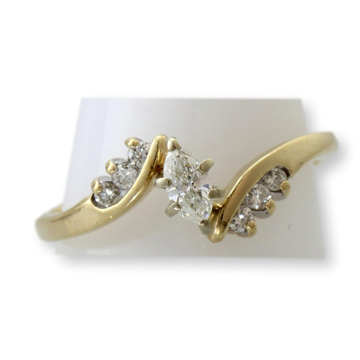 Vintage Crescent 14KP Gold Marquise Diamond Shadow Band | Estate Wedding Ring