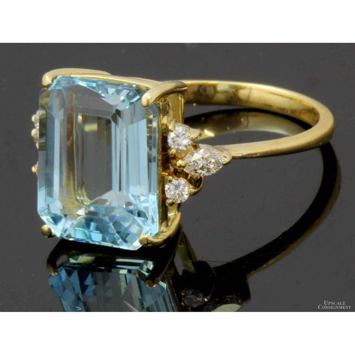 H Stern 18K Emerald-Cut  Aquamarine & Diamond Yellow Gold Ring