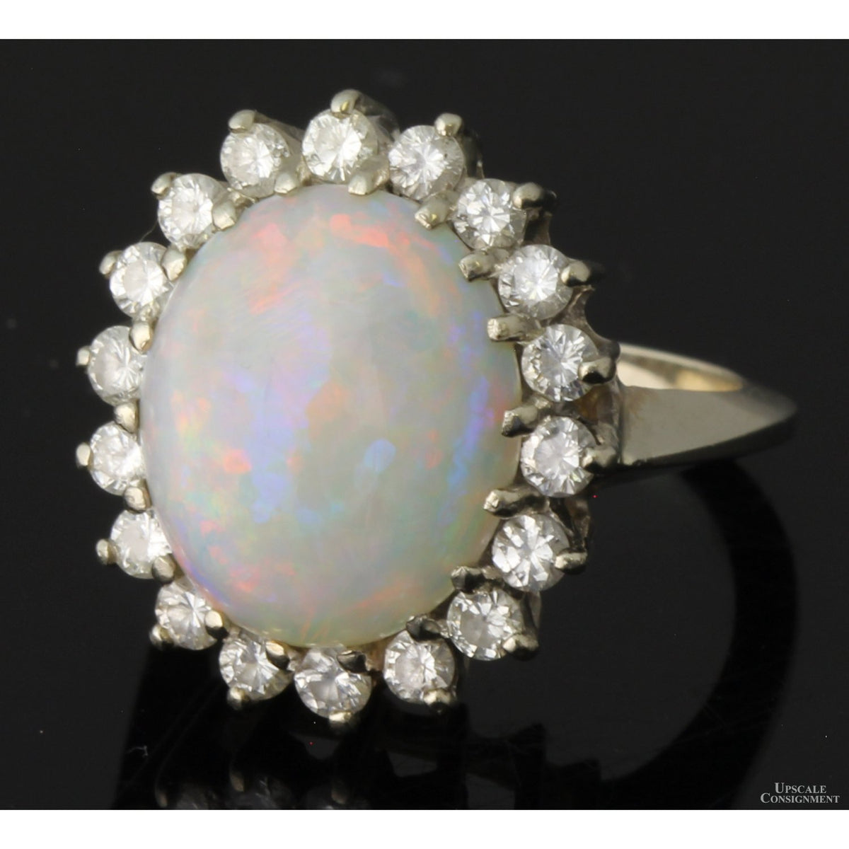 10.04ct Opal & 1.0ctw Diamond Halo 14K White Gold Ring