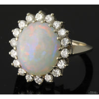 10.04ct Opal & 1.0ctw Diamond Halo 14K White Gold Ring