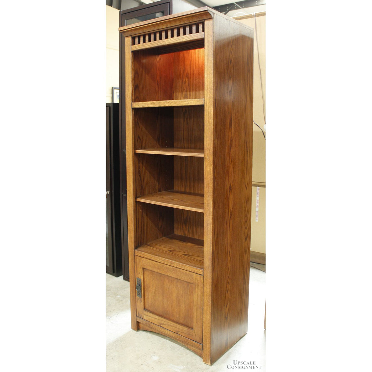 Oak Furniture West Lighted Mission Style Bookshelf w/Cabinet