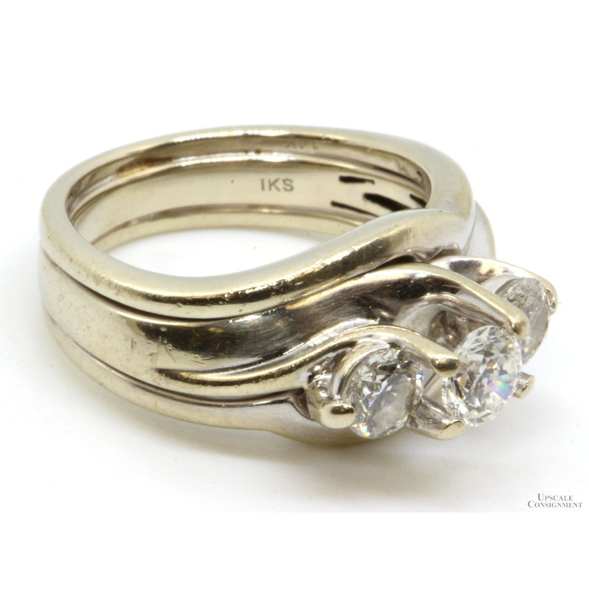 .89ctw 3-Stone Diamond 14K Gold 3-Ring Wedding Set