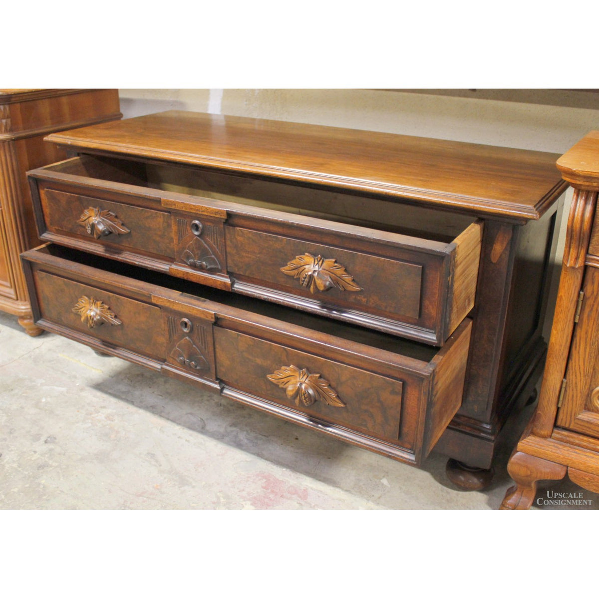 Carved Walnut 2 Drawer Chest