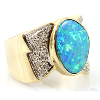 Natural Black Boulder Opal & Diamond 14K Yellow & White Gold Ring