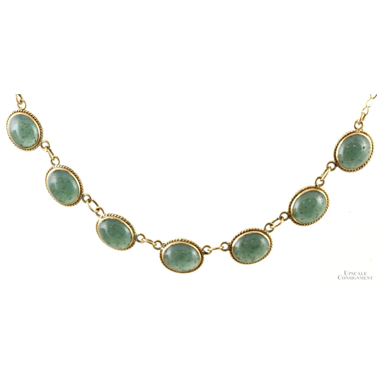 17.28ctw Medium Dark Green Jadeite Jade 14K Gold Necklace