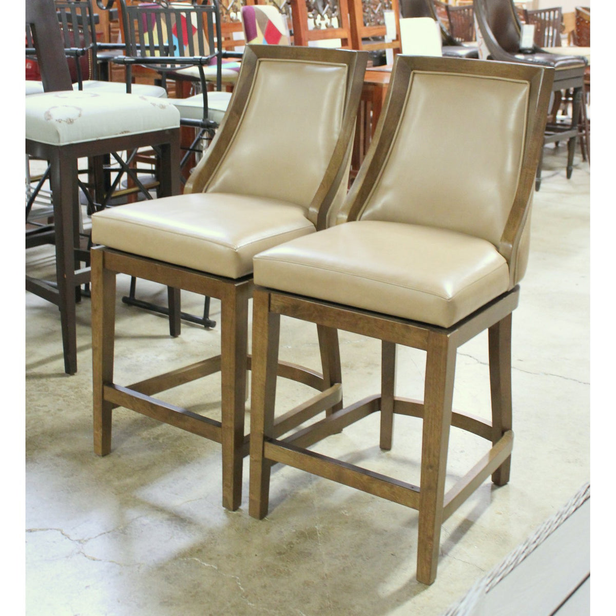 Pair of Tan Leather Counter Stools
