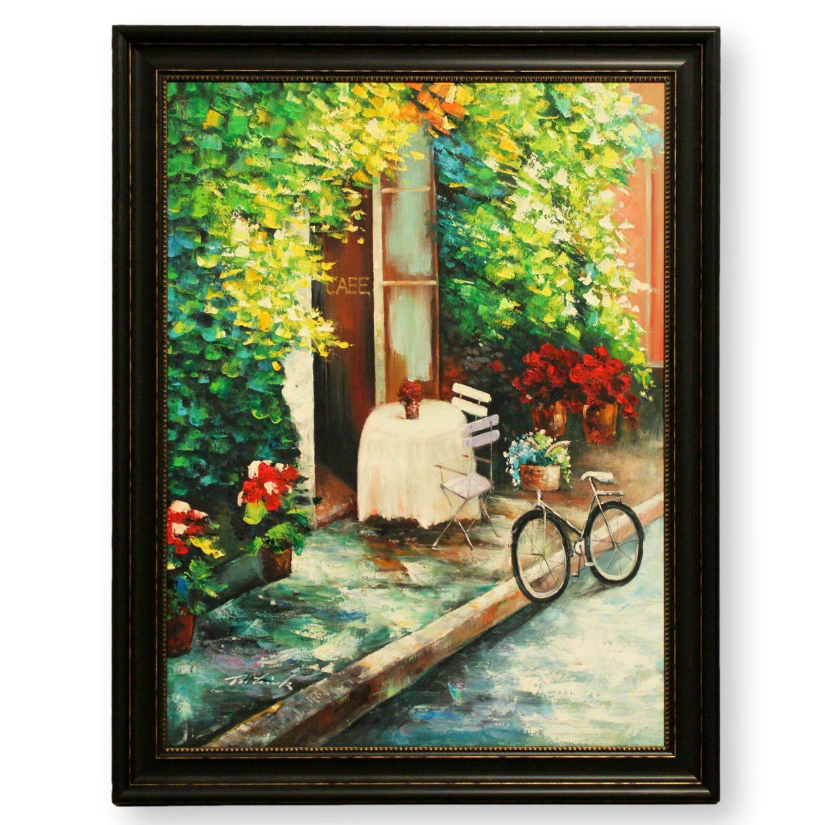 Framed Original Oil European Cafe
