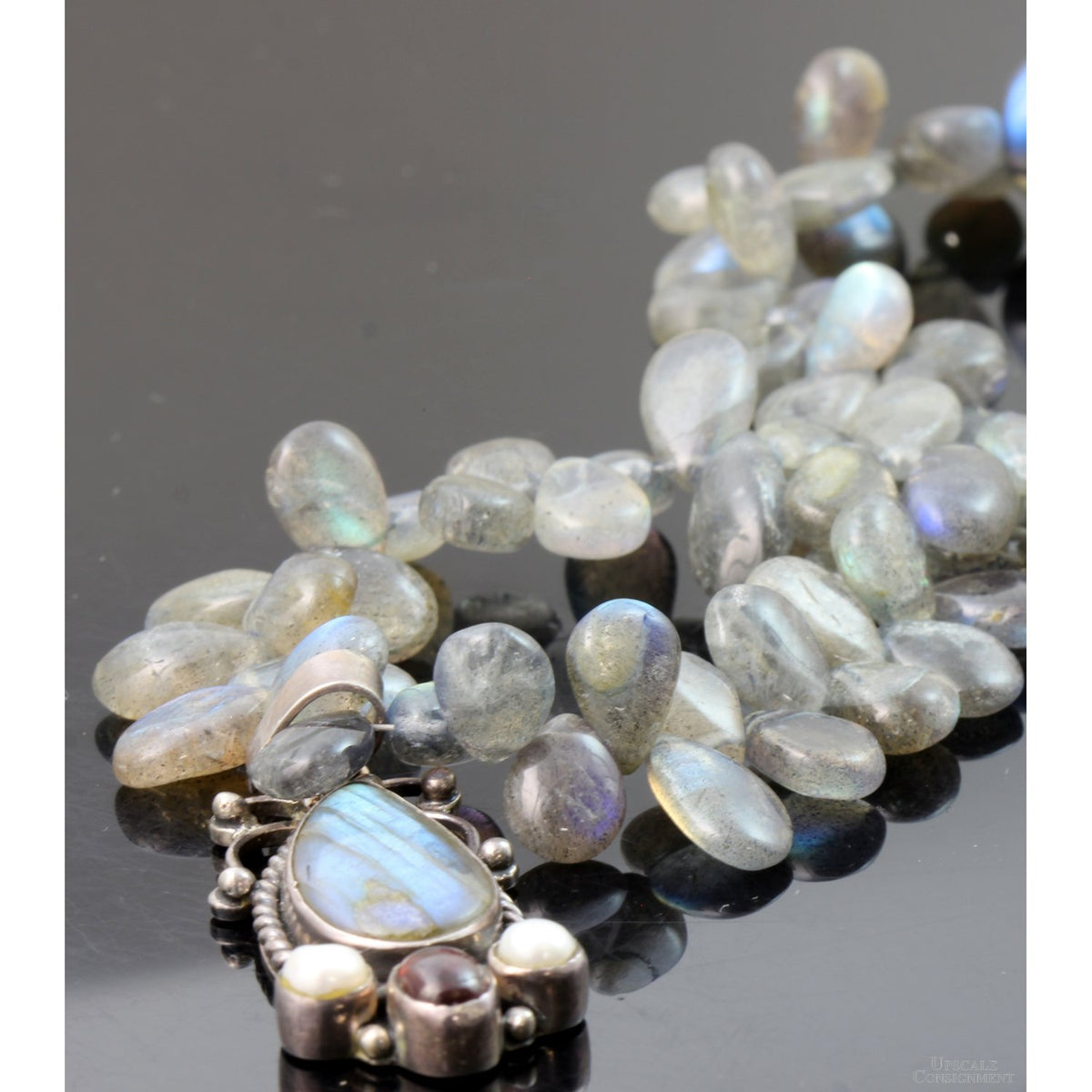 Sterling Silver Labradorite Pearl Amber Bead Pendant Necklace