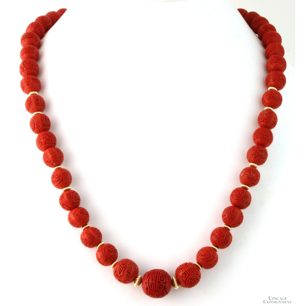 Red Cinnabar-Style Necklace & Earrings | Carved Shou Design