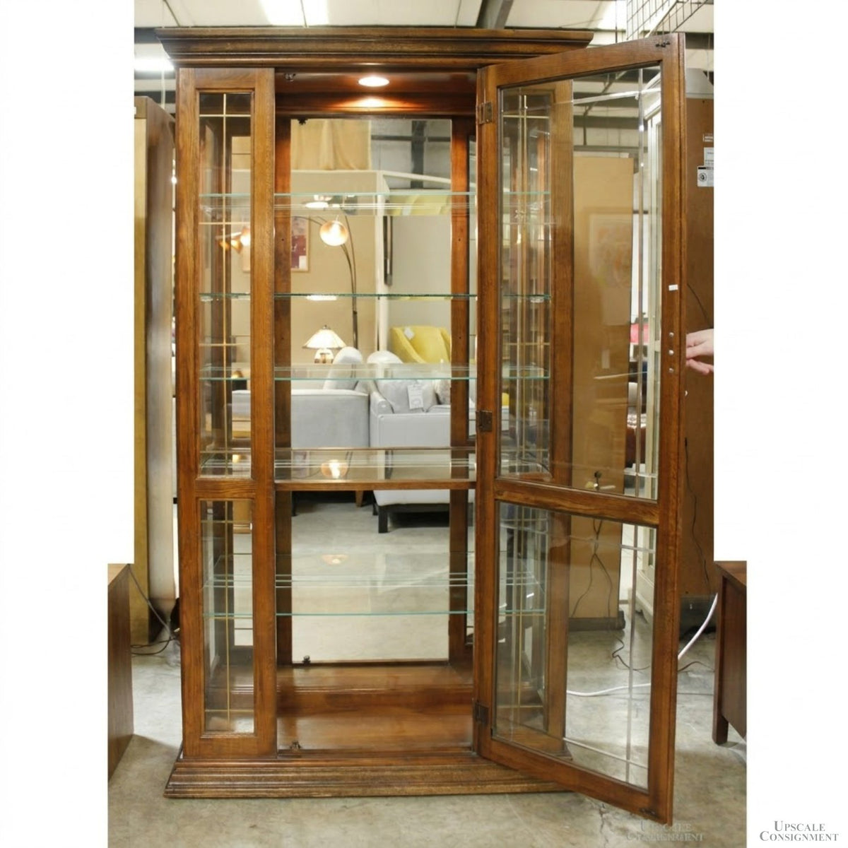 Oak & Etched Glass Curio Cabinet