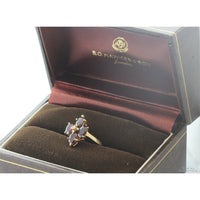 Vintage 14K Gold Purplish-Red Garnet & Diamond Floral Ring