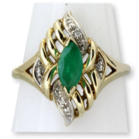 Vintage Nephrite Jade Marquise Diamond 10K Yellow Gold Ring