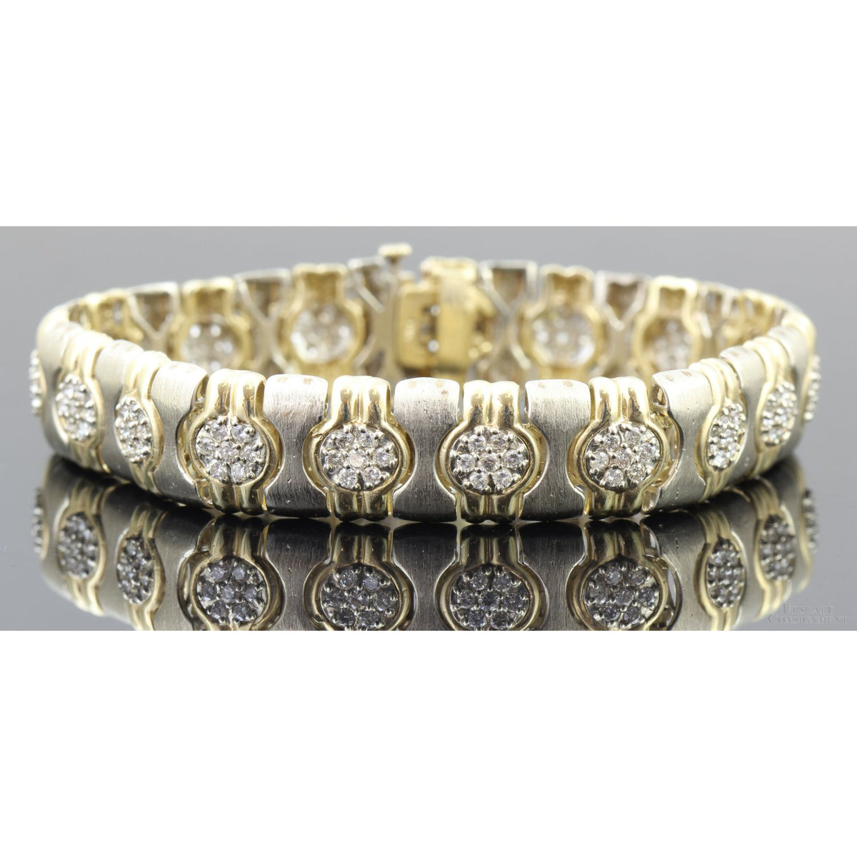 2.22ctw Diamond Cluster 14K Two-Tone Gold Bracelet