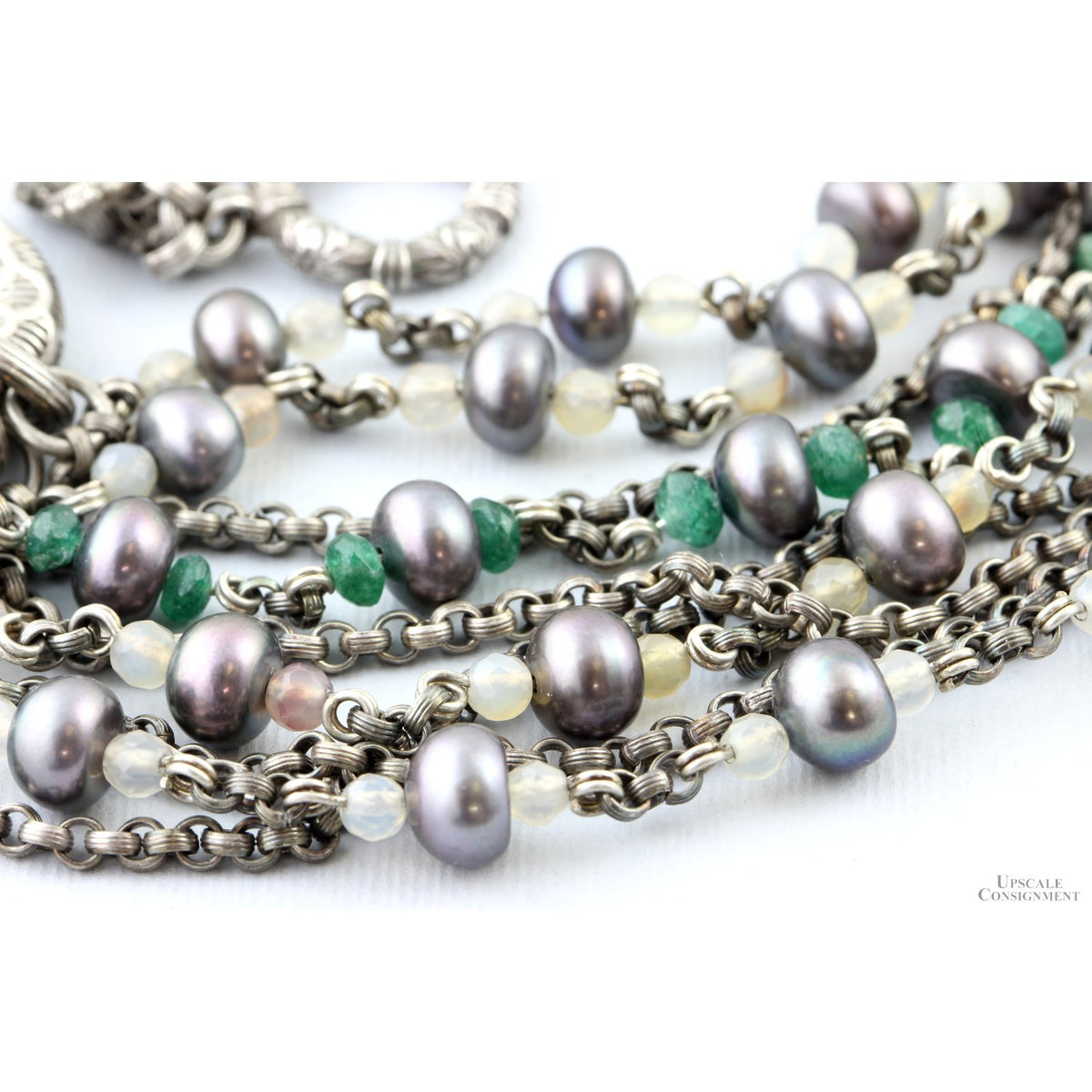 Stephen Dweck Multi-Strand Sterling Silver Necklace with Gray Pearls & Mixed Gemstones
