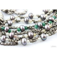 Stephen Dweck Multi-Strand Sterling Silver Necklace with Gray Pearls & Mixed Gemstones