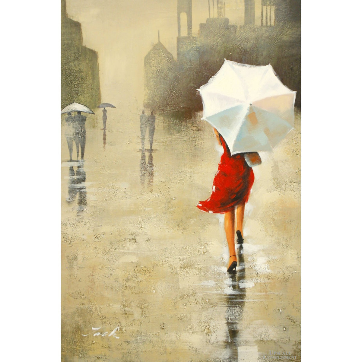 Original Painting Red Dress, White Umbrella II