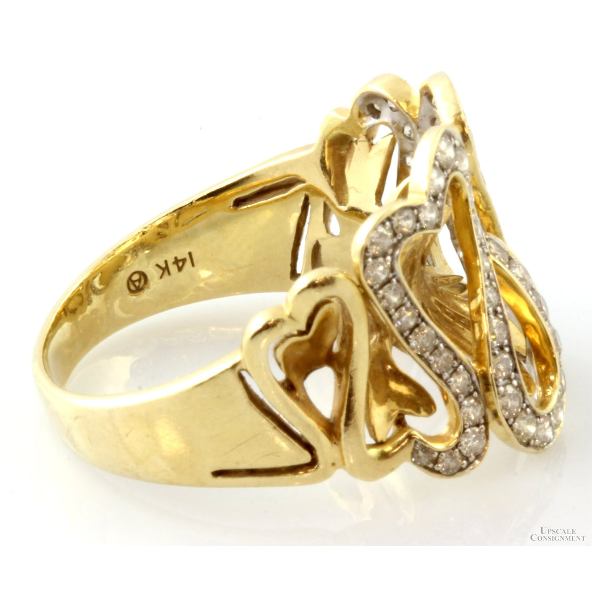 Art Nouveau Swirling Hearts 14K Gold 1.5ctw Diamond Ring