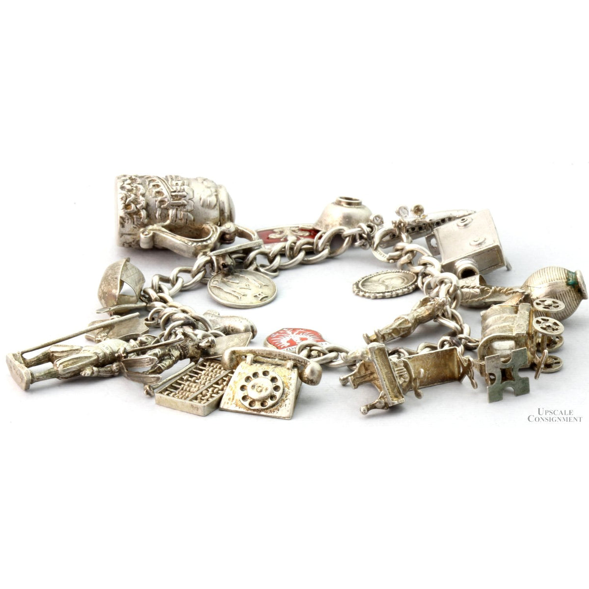 Sterling Silver Charm Bracelet & Mixed Silver-Silver Tone Charms