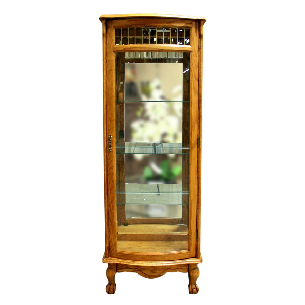 5' Oak Curio w/Leaded Glass