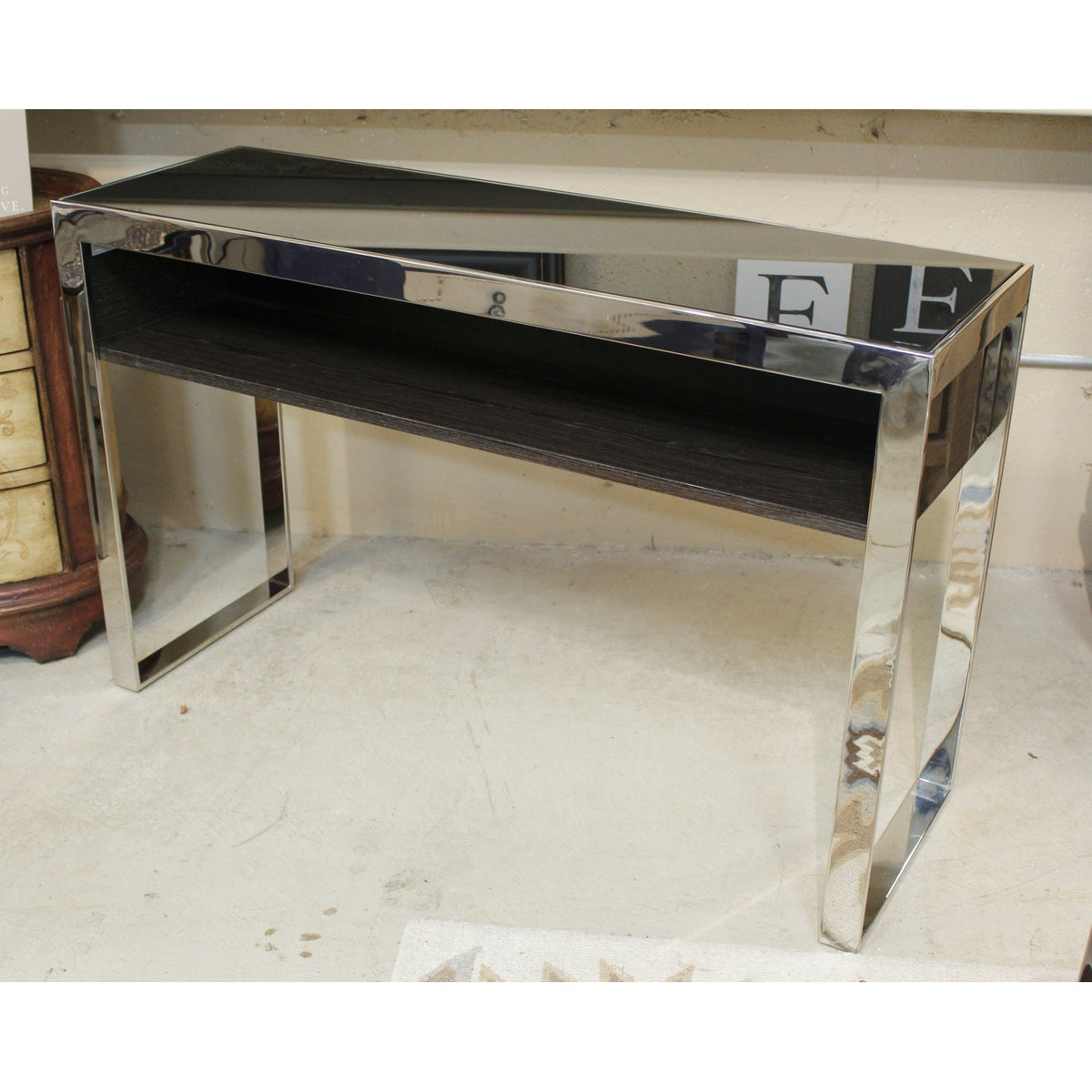 Modern Black Glass & Chrome Console Table