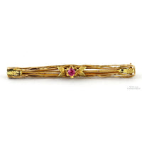 10K Yellow Gold Antique Bar Brooch - Lab-Created Ruby