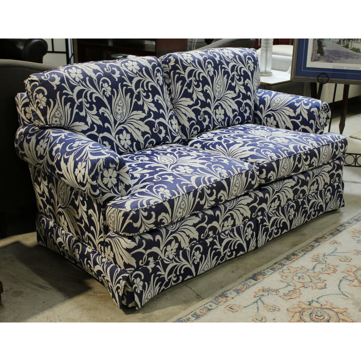 Baker Furniture Blue & White Print Loveseat