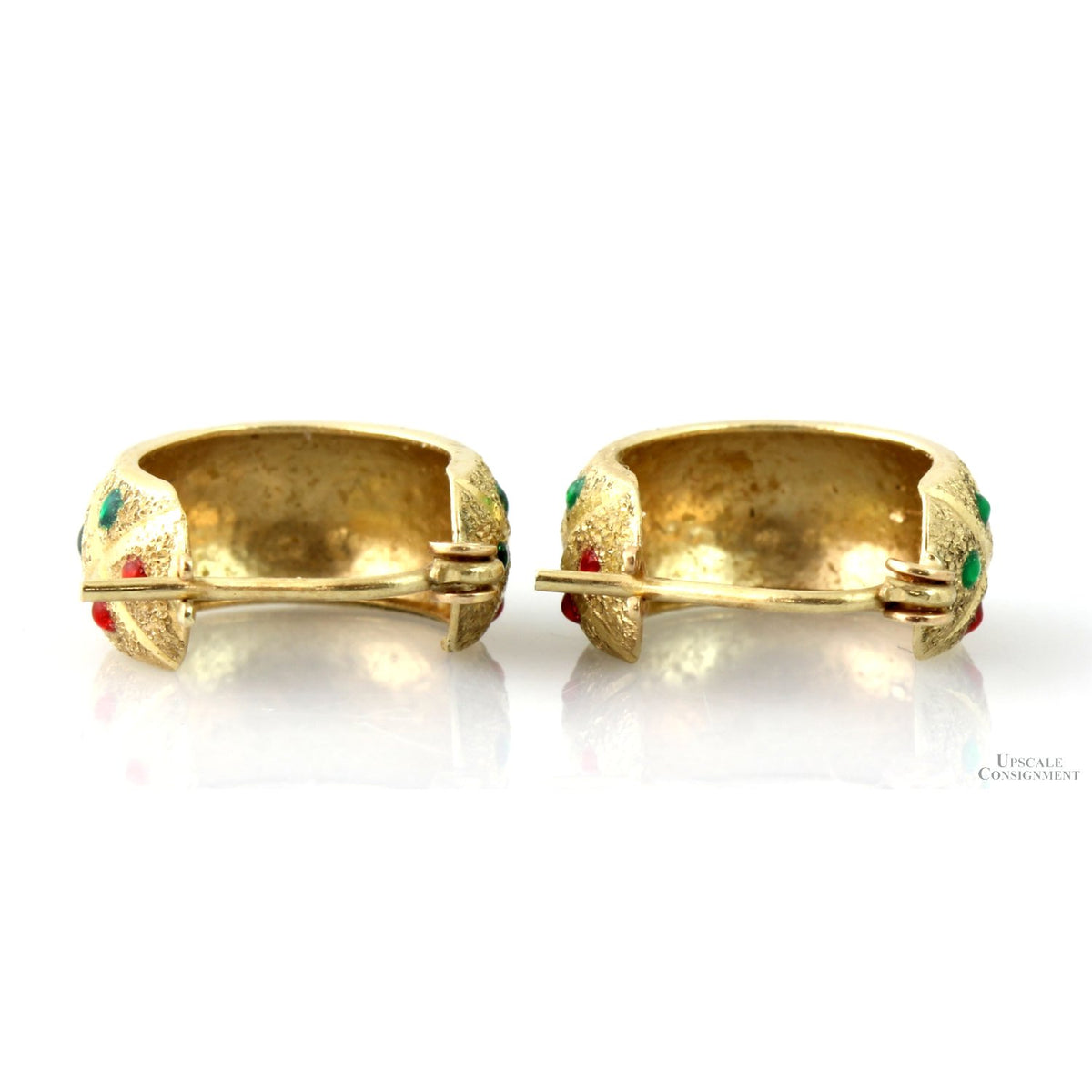 14K Two-Tone Gold Huggie Earrings- Enameled Jewels